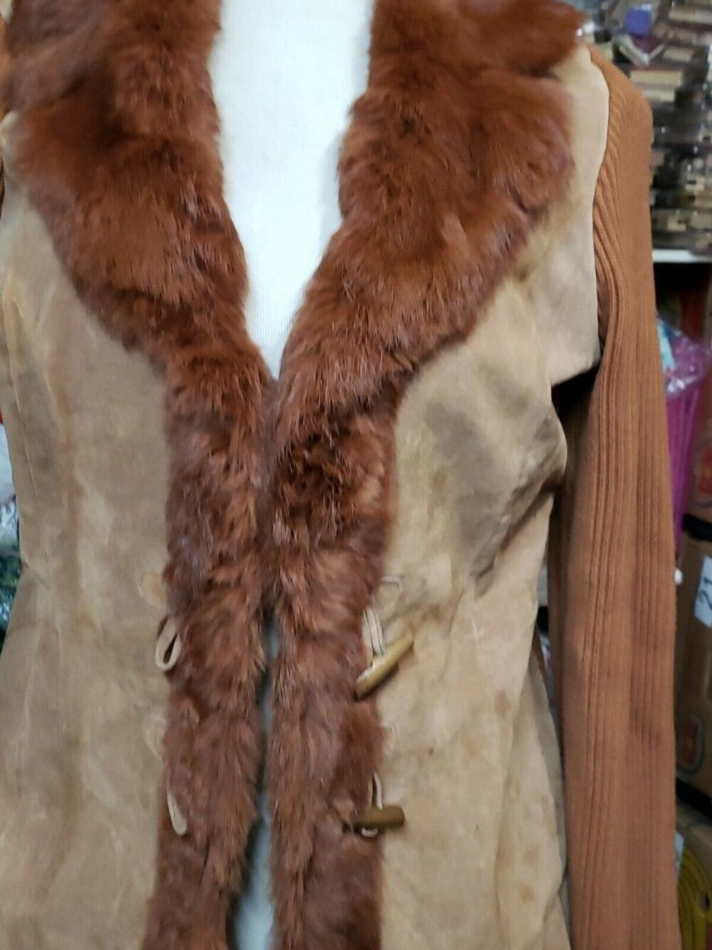Nygard Collection Suede Rabbit Fur Knit Jacket and Leather Knit Top Size 6-8